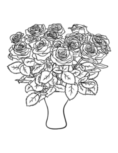 Flower Bouquet Of Roses In Vase Kids Coloring Pages Pdf, Free Vectors File